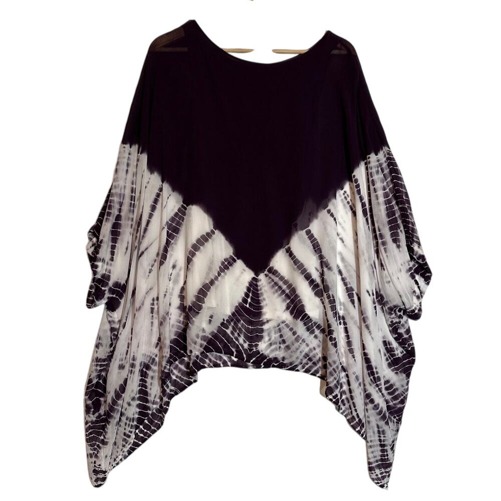 Young Fabulous & Broke Tie Dye Poncho Top Handkerchief Hem Purple White Sz L
